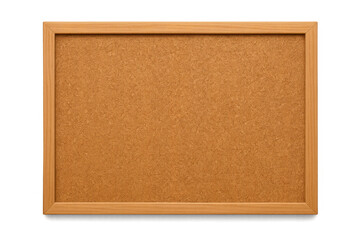 Empty cork board with a natural wooden frame, isolated on transparent background