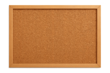 Empty cork board with wooden frame isolated on transparent background