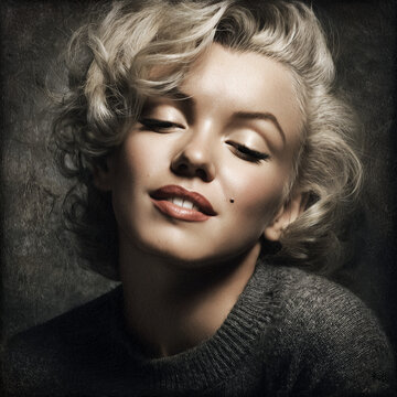 monroe, inspired, illustration, marylin, monroe, monro, gemalt, aquarell, comic, popart, frau, sch&ouml;nheit, haar, gestalten, gesicht, leitbild, make-up, lippen, glamour, auge, haut, person, black, close