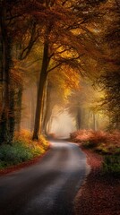 Obraz premium Autumnal forest road winding path