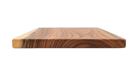 Smooth, grain-rich, brown wooden board with rounded edges against black backdrop