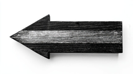 Black wooden arrow pointing left with white stripe symbolizing reverse direction navigation back strategy change decision alternative movement