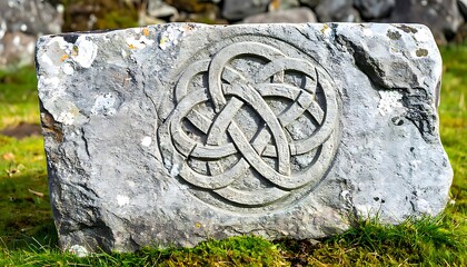 Intricate knotwork design carved into a large stone slab.