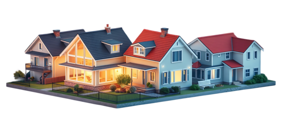 Isometric House Illustration Set Watercolor Style Real Estate Concepts