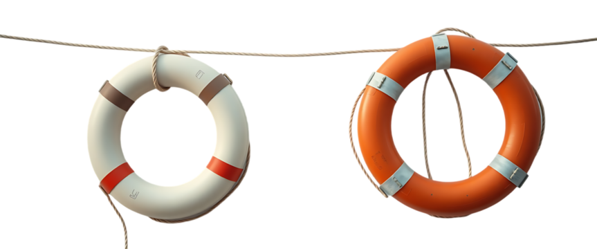 Lifebuoys with Ropes on White Background