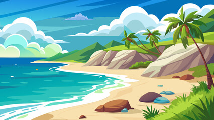 tropical beach with palm trees and sea