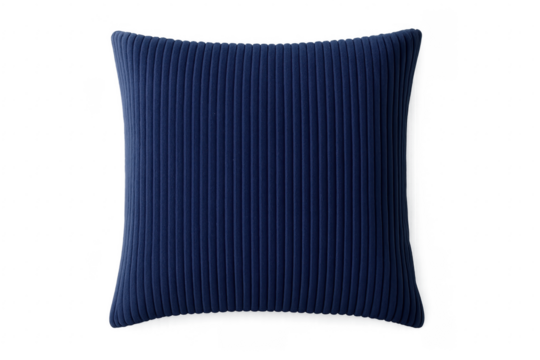 Navy blue corduroy cushion with vertical stripes on transparent background