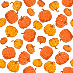 Autumn pumpkins seamless vector pattern. Orange pumpkin ornament, thanksgiving decoration