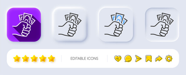 Fraud icon. Neumorphic, Flat shadow, 3d buttons. Money bribe crime sign. Cash scam symbol. Line fraud icon. Social media icons. Vector