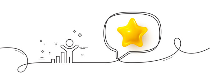 Winner line icon. Continuous line with 3d star. Best results sign. First place symbol. 3d star in speech bubble. Winner single line ribbon. Loop curve pattern. Vector