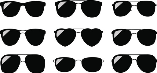 Black Sunglasses Silhouette Collection Diverse Eyewear Designs on White