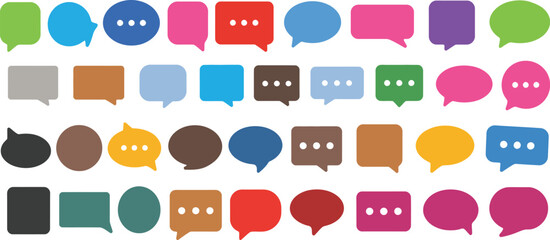 A diverse collection of speech bubble icons in various shapes and colors, perfect for design projects