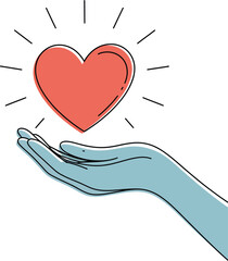 Hand Holding a Heart Minimalist Vector Illustration of Love and Care