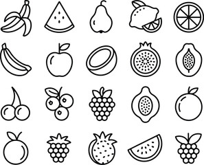Fruit Icons 20 Line Art Illustrations of Fresh Produce