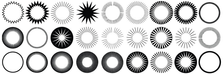 Grid of Black and White Circular Burst Patterns A Graphic Design Collection