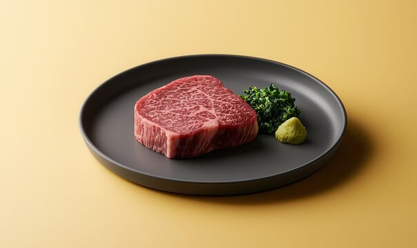 Exquisite A5 Wagyu Beef Served Elegantly on Matte Grey Plate at Renowned Sushi Restaurant in Japan