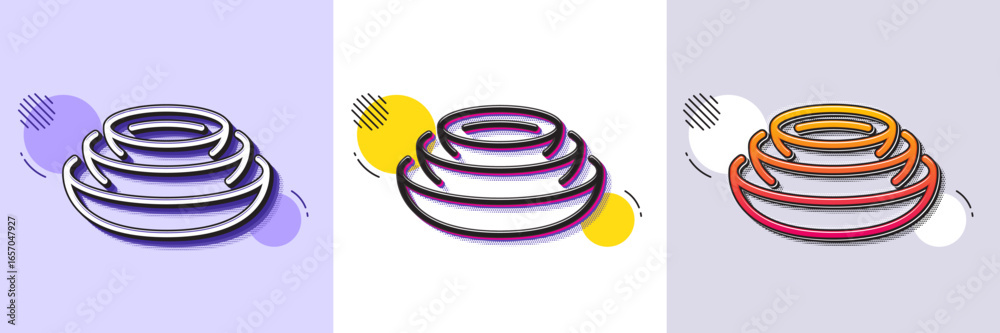 Wall mural dishes line icon. halftone dotted pattern. gradient icon with grain shadow. tableware plates sign. f