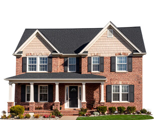 Two Story Suburban American Home with Gabled Roof, Realistic Illustration Isolated on Transparent Background