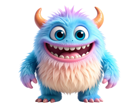 Whimsical Cute Monster Character with Big Eyes and Toothless Smile Cartoon Illustration, Isolated on Transparent Background