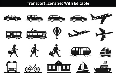 Naklejka premium Transport icons set vector design with editable