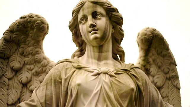 A stunning sculpture of an angel adorned with intricate wings showcases artistic beauty and religious symbolism.