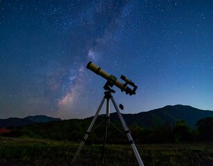 Telescope under starry sky