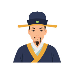 Obraz premium Illustration of a man in traditional chinese clothing, showcasing cultural attire and historical fashion with a vintage aesthetic