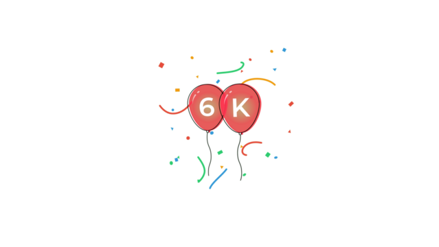6K celebration with red balloons and colorful confetti falling. Social media milestone for 6000 subscribers or followers. Isolated on transparent background chroma key for easy keying. Alpha.