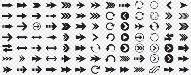 Arrow icon set, arrow cursor collection, black arrows icons vector set. Set of big black vector arrows. Arrow icon. Mega set of vector arrows. Set of many different arrow icon. Black long arrow icon.