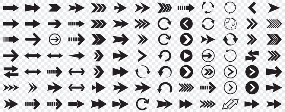 Arrow icon set, arrow cursor collection, black arrows icons vector set. Set of big black vector arrows. Arrow icon. Mega set of vector arrows. Set of many different arrow icon. Black long arrow icon.