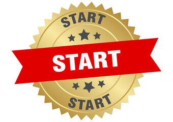 start. start round red and gold label isolated on transparent background