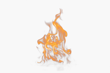 PNG realistic flame appearing spontaneously, isolated on a transparent background, vivid orange and yellow hues, dynamic movement, glowing edges, and natural fire texture with lifelike intensity.
