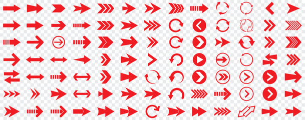 Arrow icon set, arrow cursor collection, Red arrows icons vector set. Collection Red vector arrows. Arrow icon. Mega set of vector arrows.  Red long arrow icon. Red long arrow icon vector collection. 
