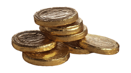 Chocolate money coins isolated on a white background