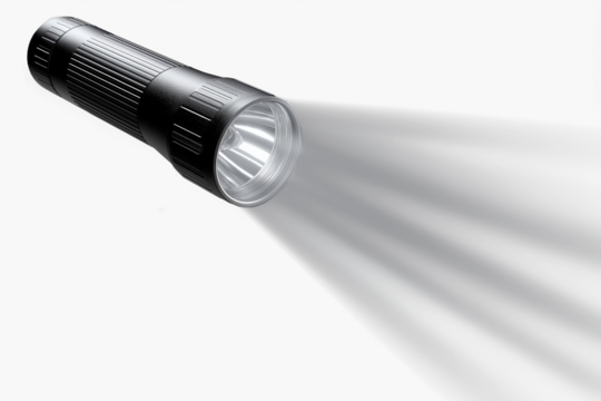 Soft translucent flashlight beam, with realistic lighting and glow, on a transparent background. Gentle diffusion of light creates a natural and atmospheric effect. PNG