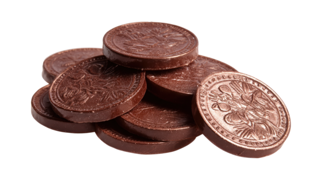 Chocolate money coins isolated on a white background