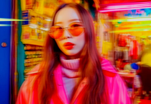 Pink And Yellow Neon Motion Blur Photo Effect