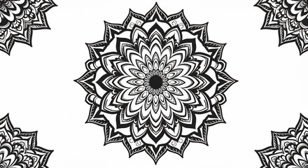 Intricate black and white mandala pattern isolated on white background, perfect for decorative and spiritual designs