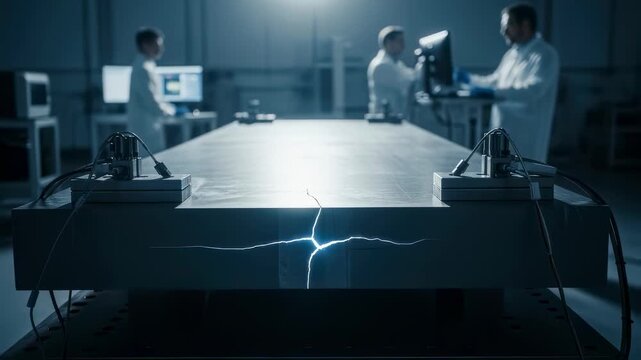 Test facility examining coldcrack propensity of thick ship steel plates used in Arctic iceclass LNG carriers.