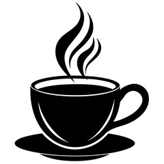 Black silhouette coffee cup with steam illustration,
Minimalist coffee cup vector icon,
Bold coffee mug logo design,
Modern coffee cup clipart for print
