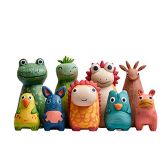 colorful clay toy collection on white
