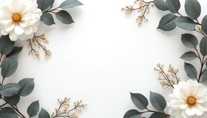 Elegant tropical retirement celebration template with white flowers, dark leaves, delicate branches. Pastel color palette with gold accents. Ideal for invitations, announcements, or party decorations.