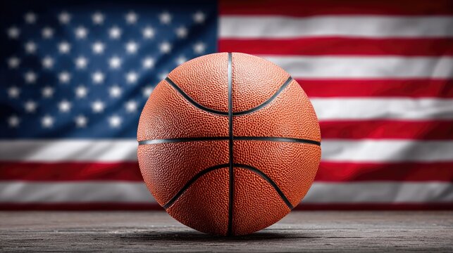 Basketball in Front of American Flag