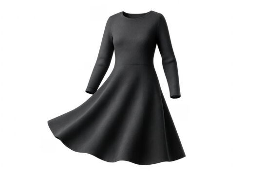 Elegant black dress flowing on transparent background