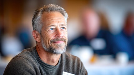 Man with Gray Hair Smiling Thoughtfully