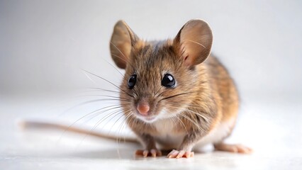 Close up of a cute brown mouse isolated on white background