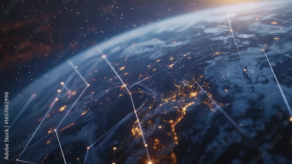 Wall mural a view of the earth from space at night showing the illuminated clouds and oceans