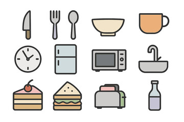 Food and preparation tools along with a grocery list and kitchen items are shown on a plain home background