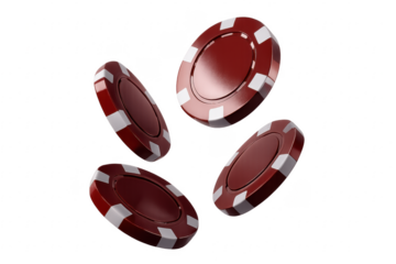 Red casino chips falling on transparent background