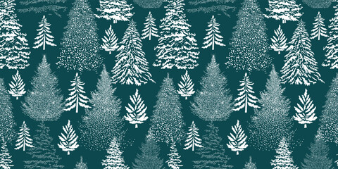 Christmas. Winter Forest pattern. Christmas trees of dots. Christmas seamless background. hand drawing. Not AI. Vector illustration.